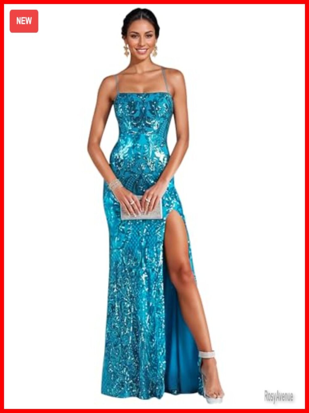 Rhinestone Embellished Mermaid Formal Gown with High Slit